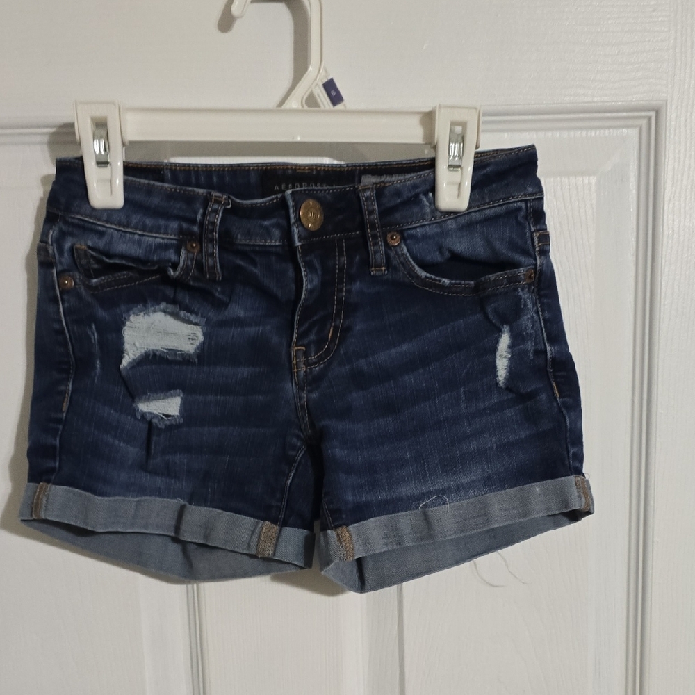 Aeropostale Navy Distressed Jean Shorts